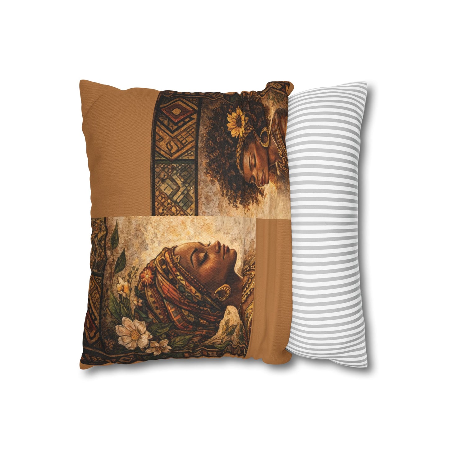 Spun Polyester Square Pillowcase - Friends (Light Brown)