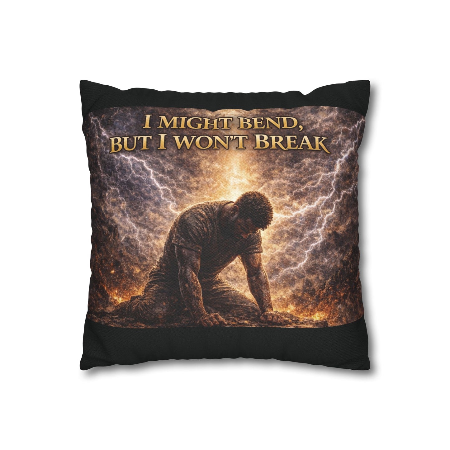 Spun Polyester Square Pillowcase - I Might Bend, But I Won't Break (Black)