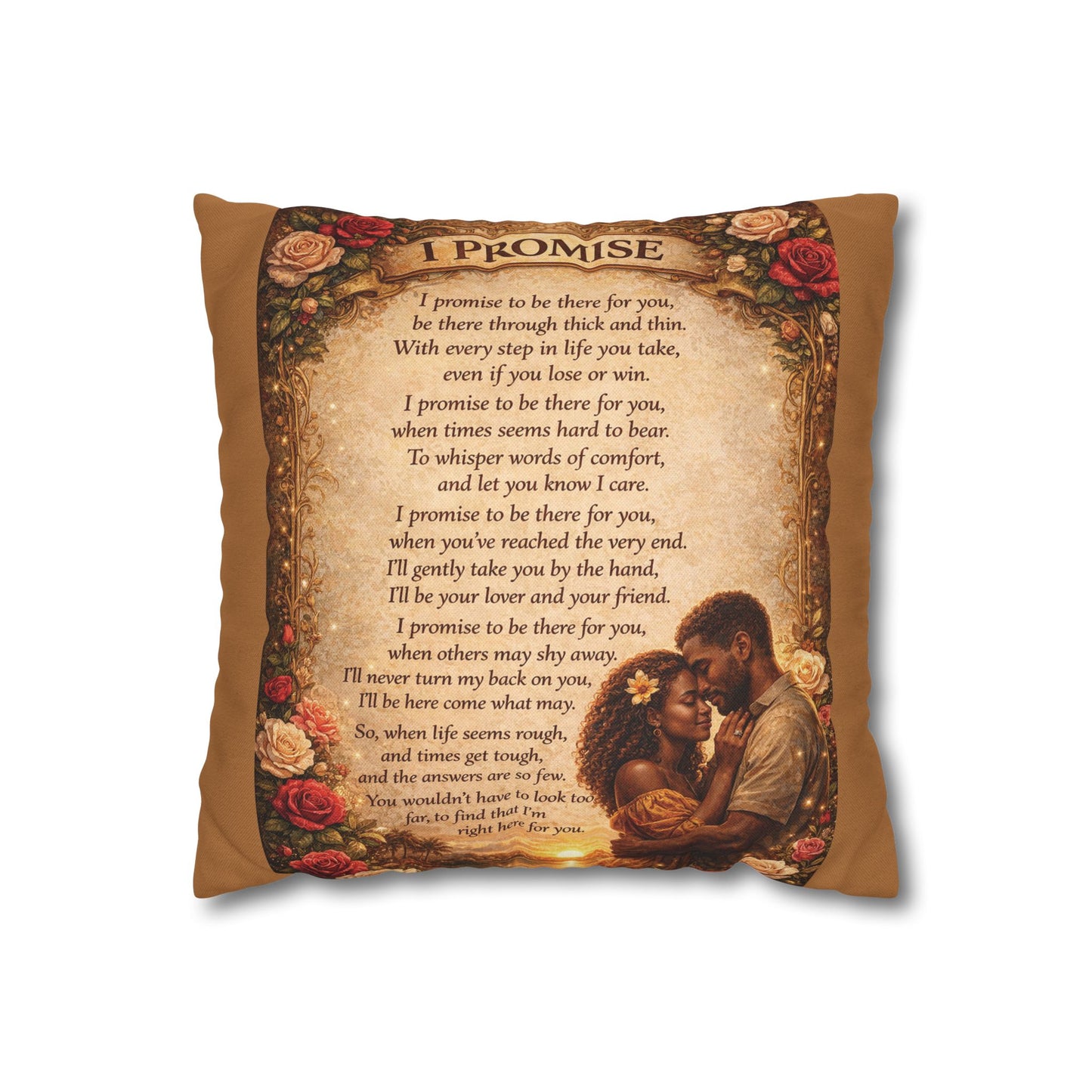 Spun Polyester Square Pillowcase - I Promise (Light Brown)