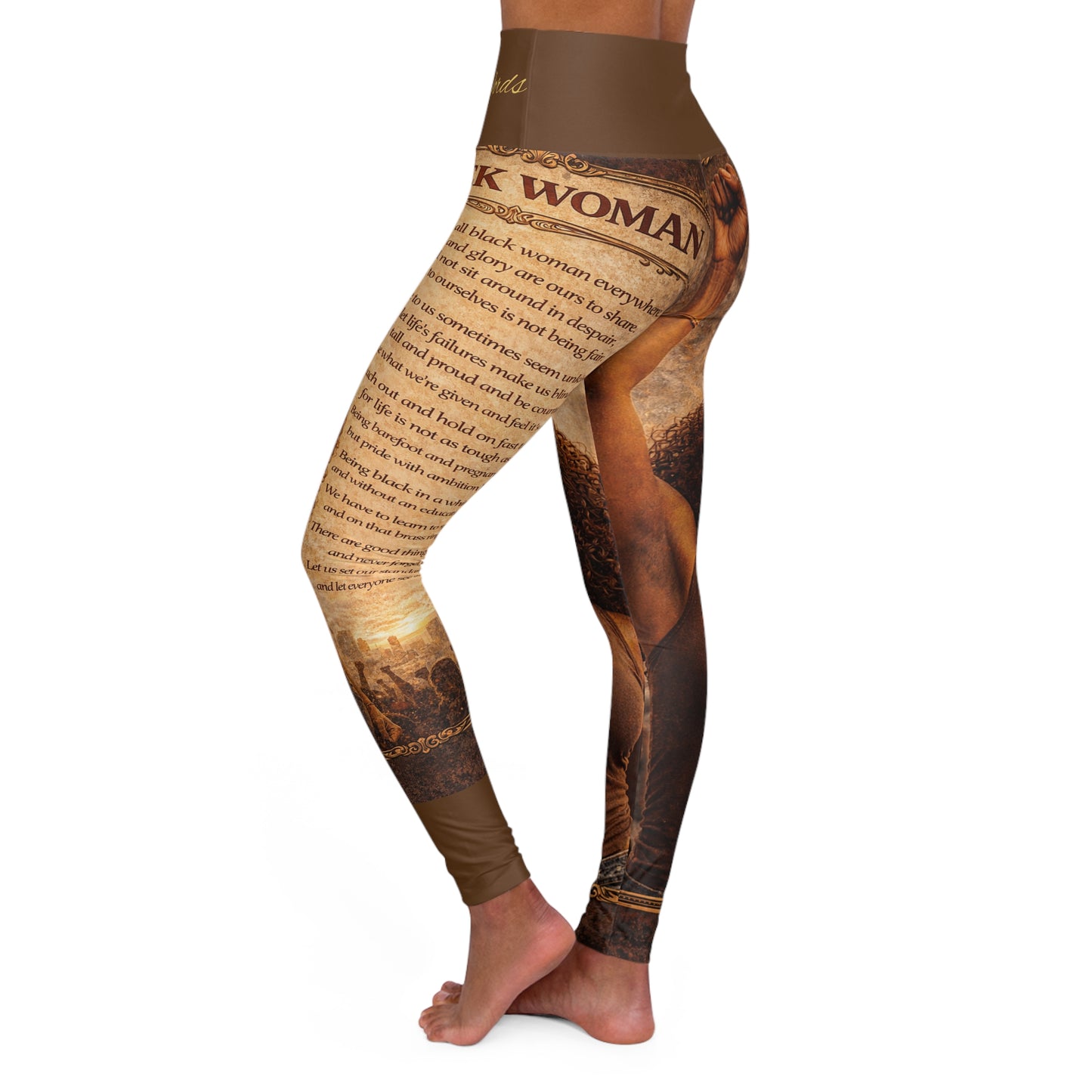 High Waisted Women Yoga Leggings -Black Woman (Brown)