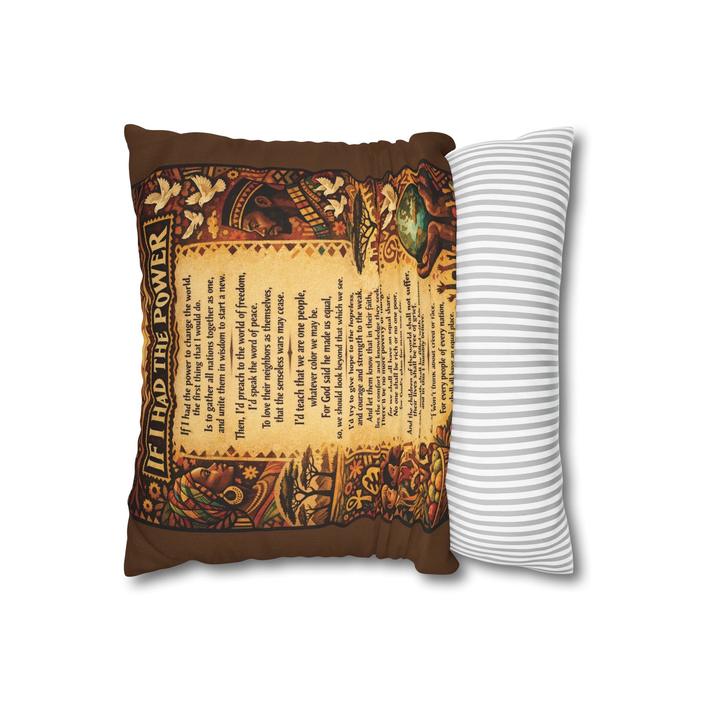 Spun Polyester Square Pillowcase - If I Had The Power (Brown)