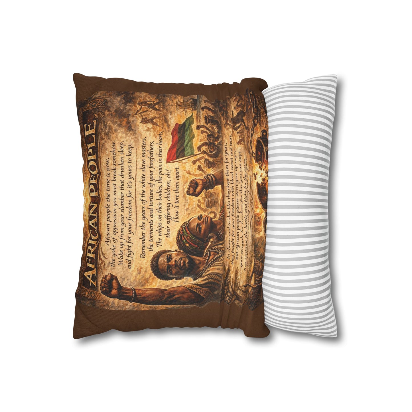 Spun Polyester Square Pillowcase - African People (Brown)