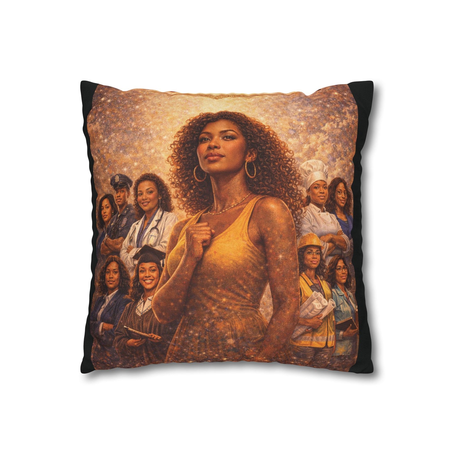 Spun Polyester Square Pillowcase - Black Woman (Black)