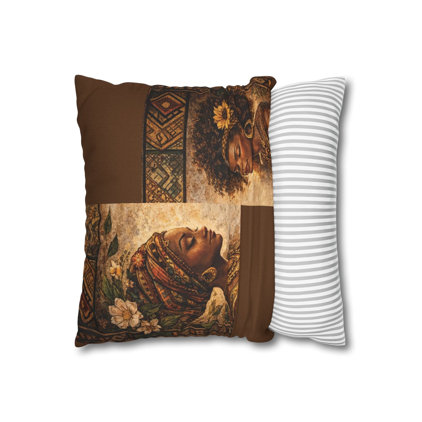 Spun Polyester Square Pillowcase - Friends (Brown)