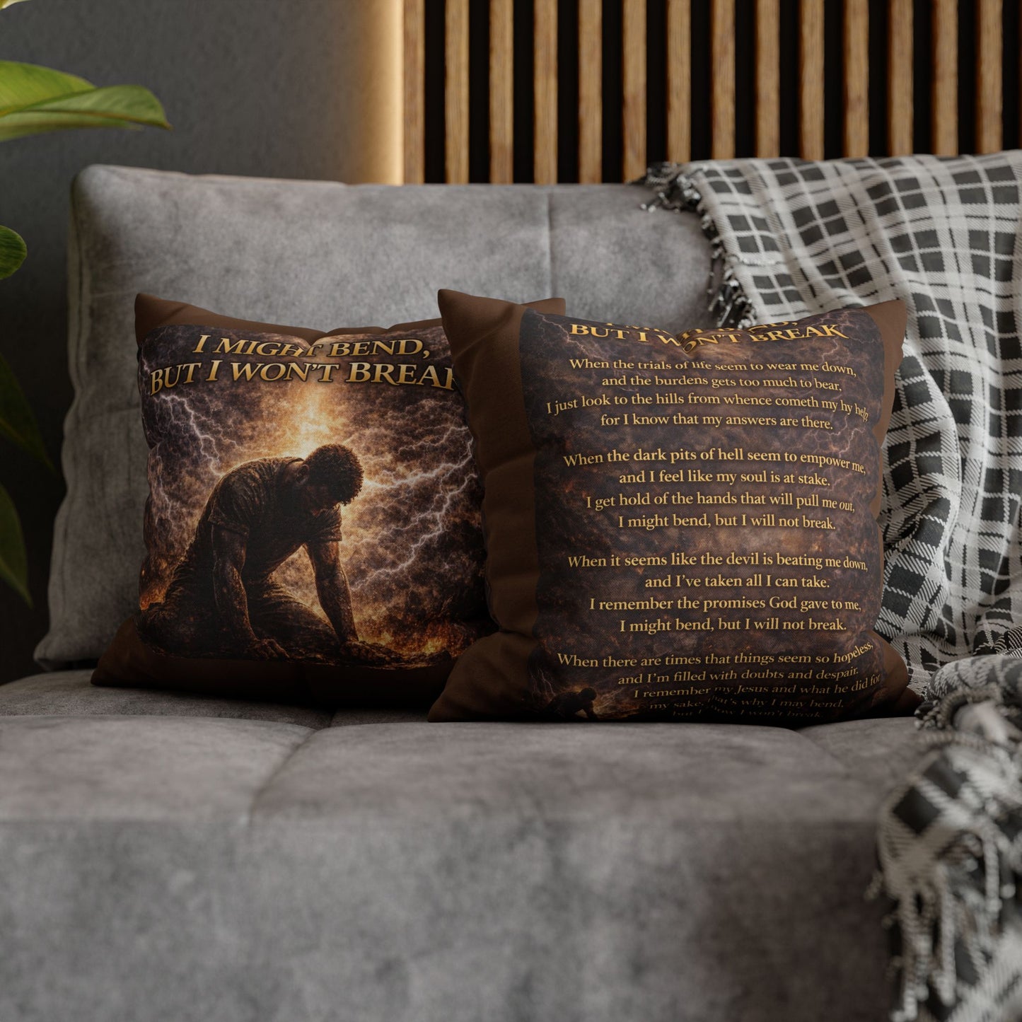 Spun Polyester Square Pillowcase - I Might Bend, But I Won't Break (Brown)