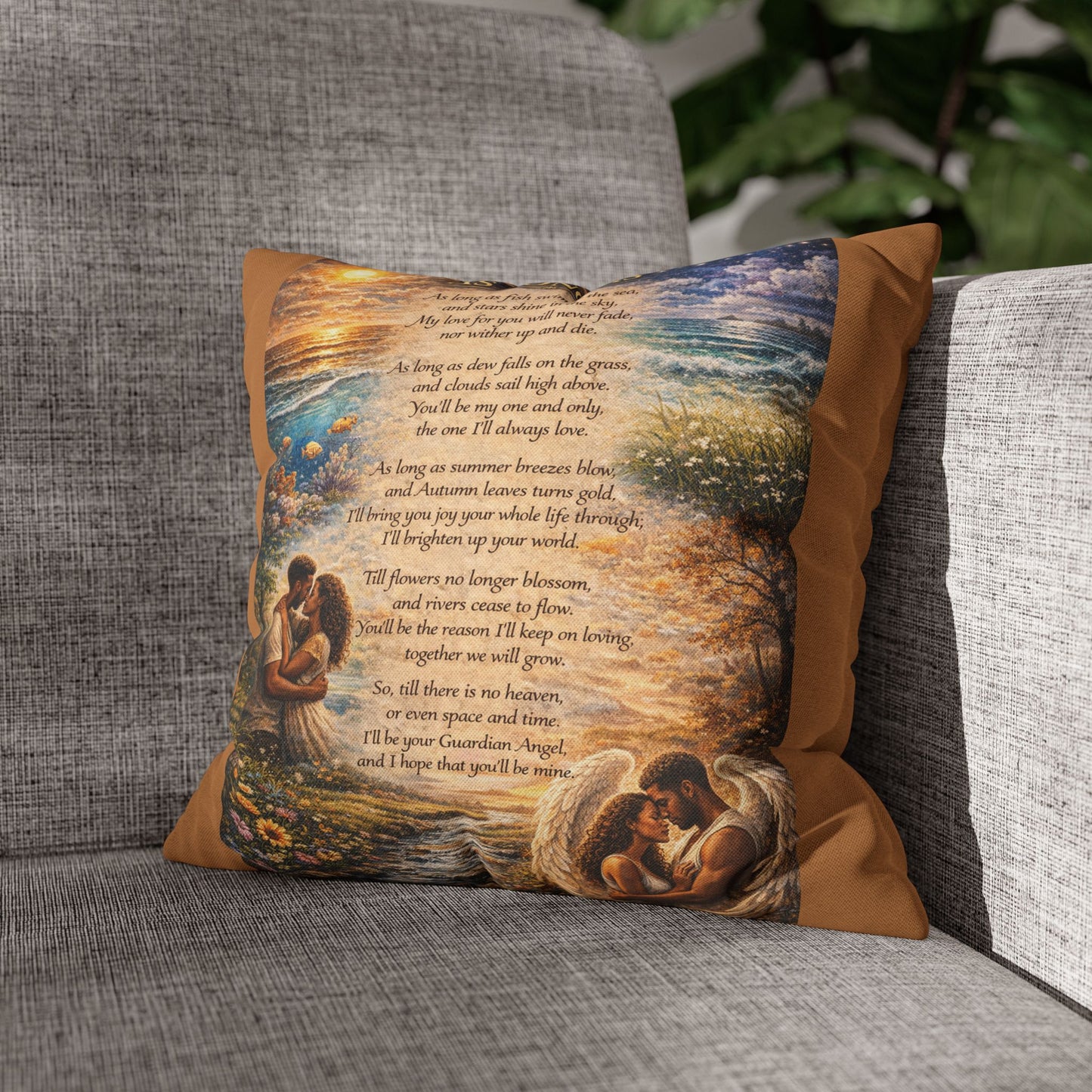 Spun Polyester Square Pillowcase - As Long As (Light Brown)