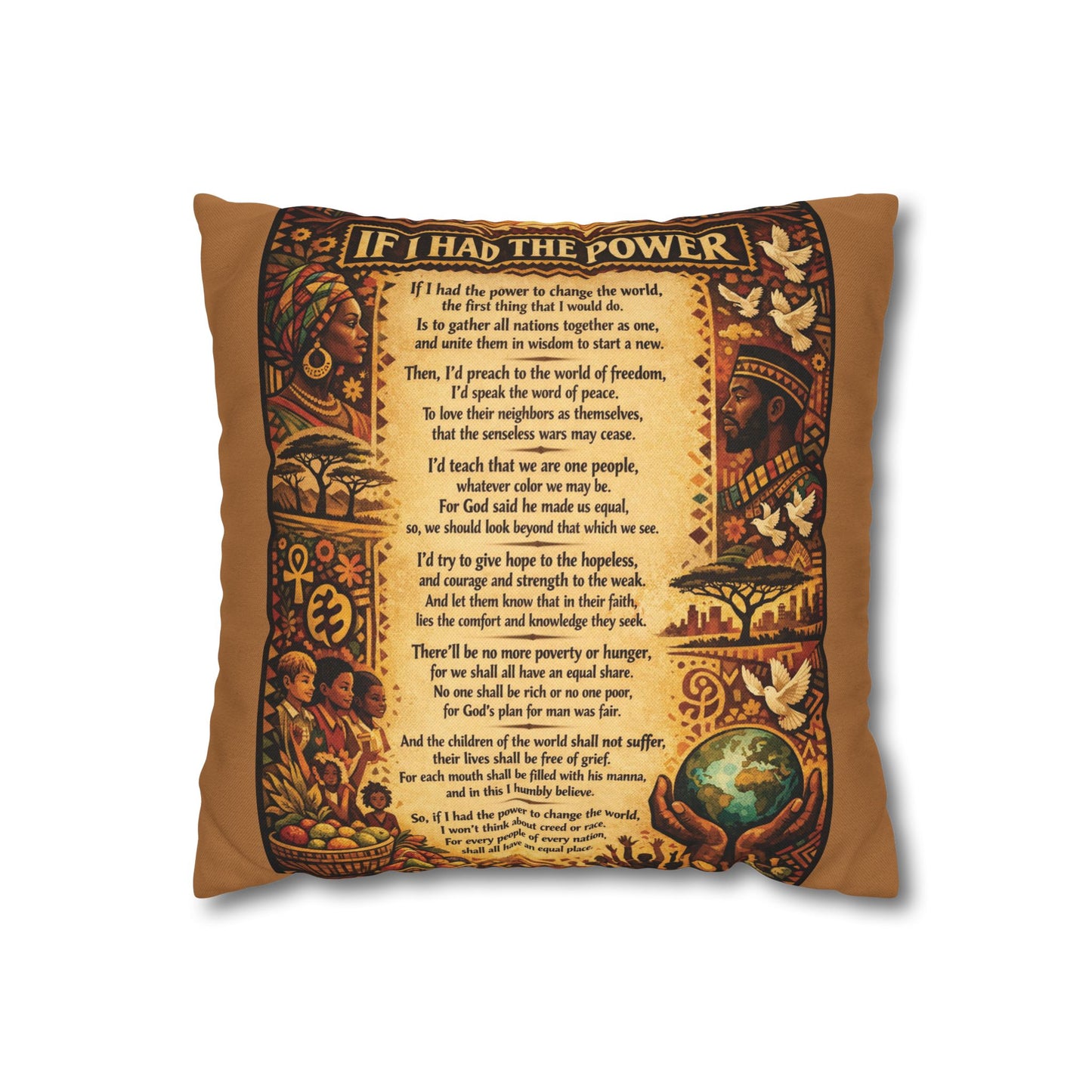 Spun Polyester Square Pillowcase - If I Had The Power (Light Brown)