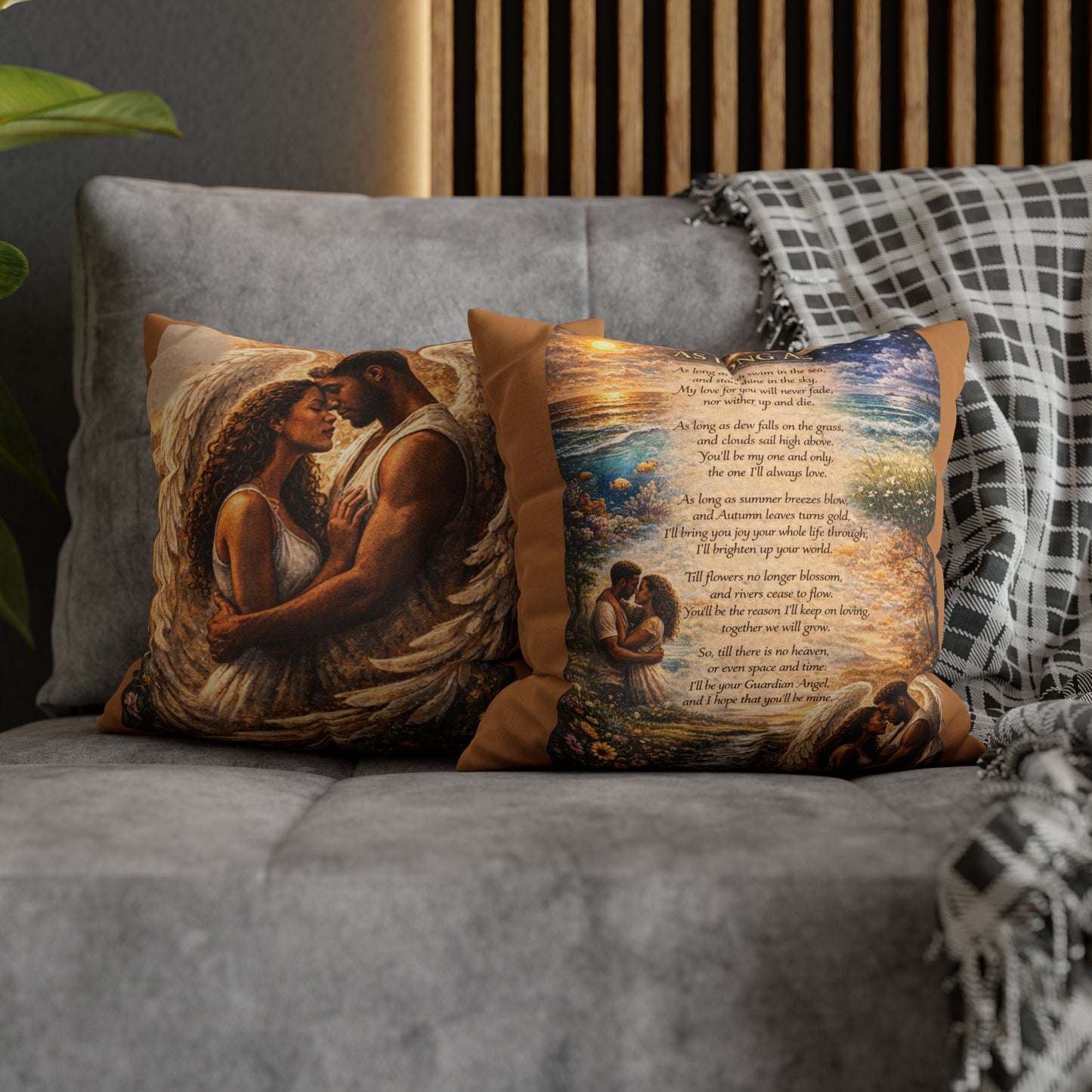 Spun Polyester Square Pillowcase - As Long As (Light Brown)