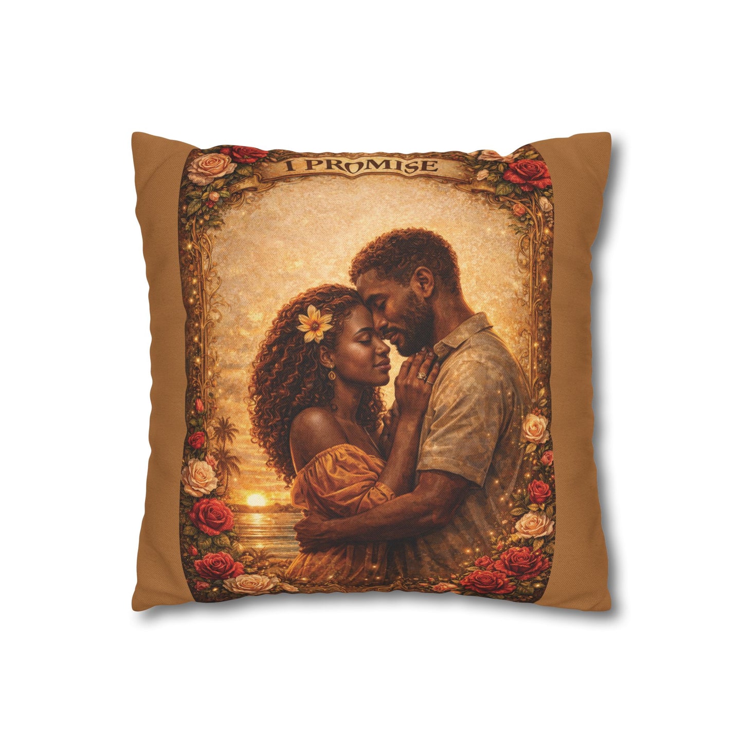Spun Polyester Square Pillowcase - I Promise (Light Brown)