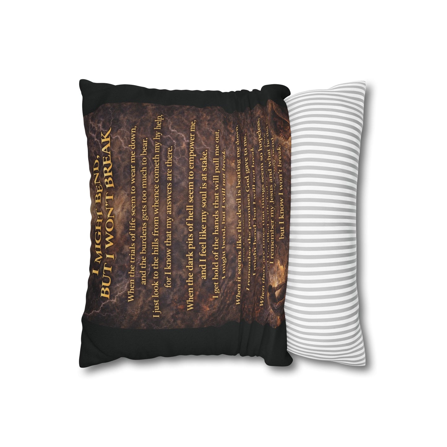 Spun Polyester Square Pillowcase - I Might Bend, But I Won't Break (Black)