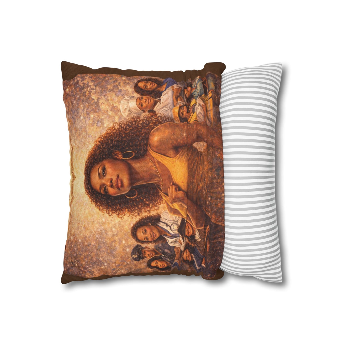 Spun Polyester Square Pillowcase - Black Woman (Brown)