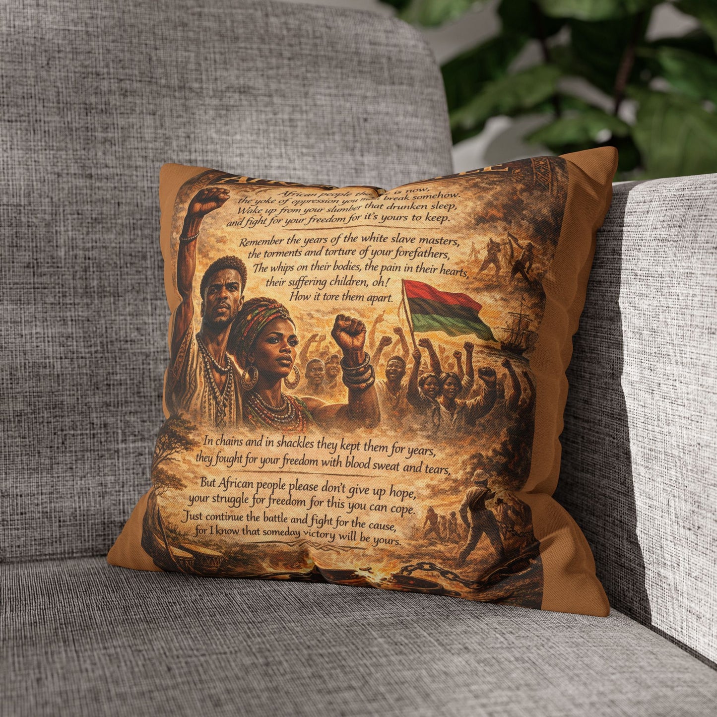 Spun Polyester Square Pillowcase - African People (Light Brown)