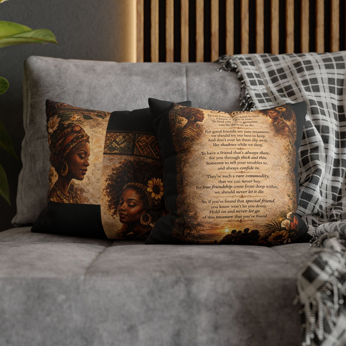 Spun Polyester Square Pillowcase - Friends (Black)
