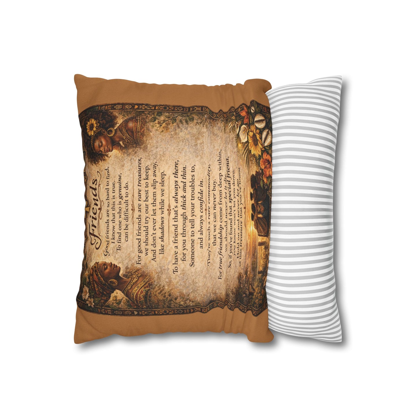 Spun Polyester Square Pillowcase - Friends (Light Brown)