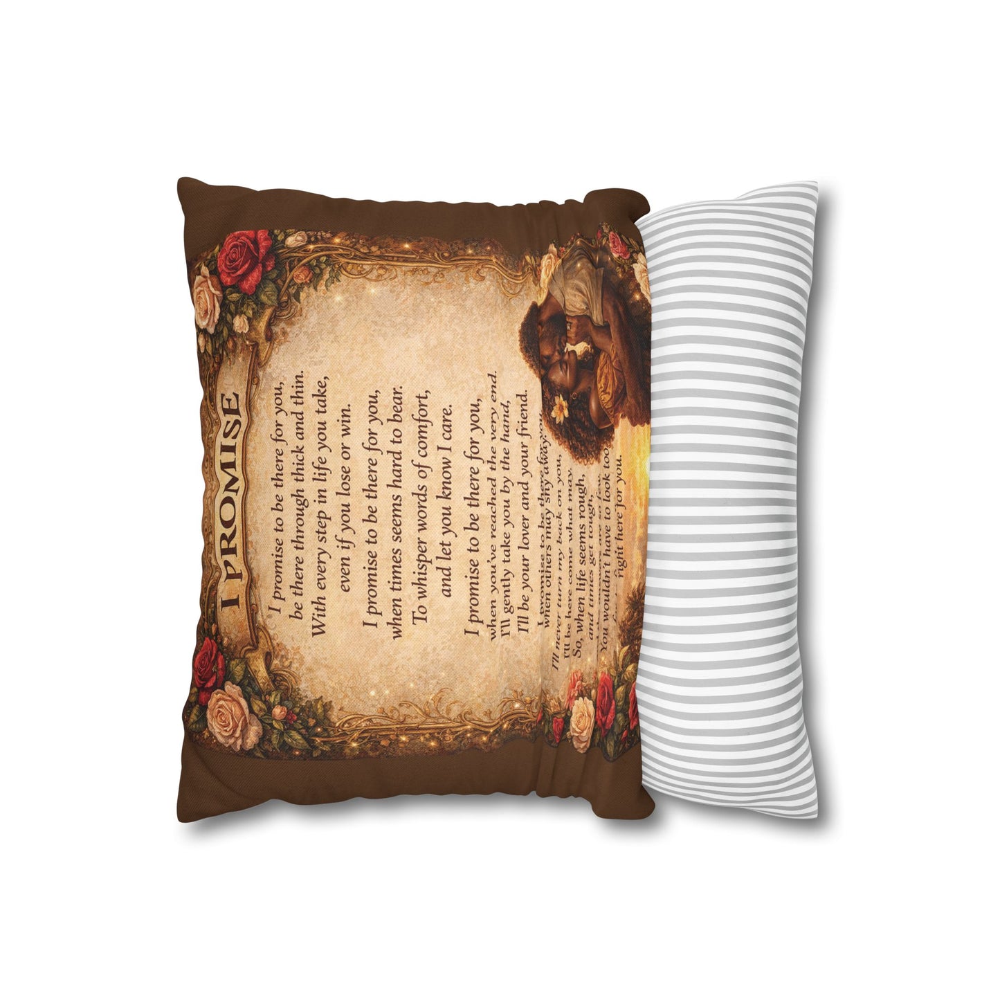Spun Polyester Square Pillowcase - I Promise (Brown)