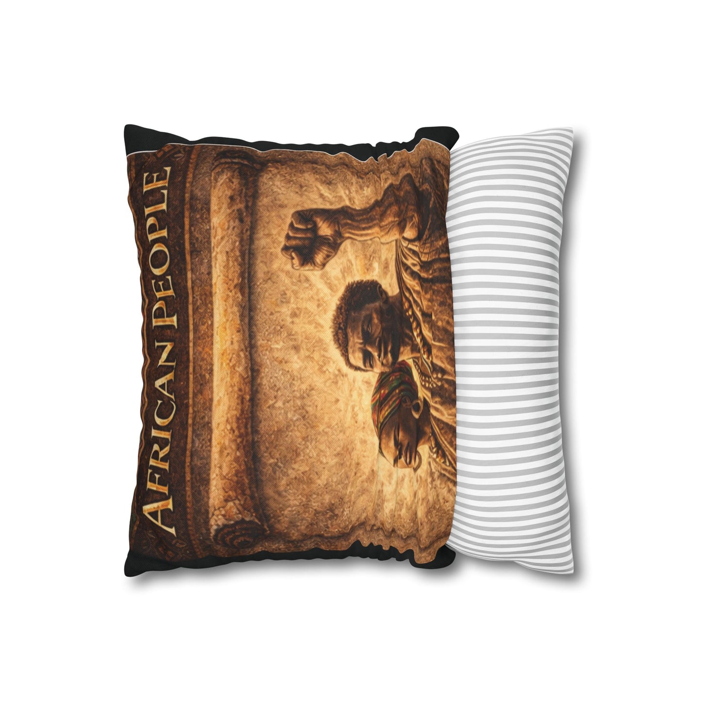 Spun Polyester Square Pillowcase - African People (Black)
