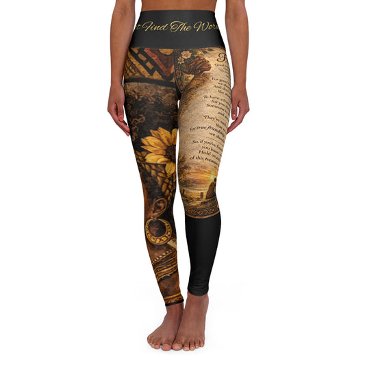 High Waisted Women Yoga Leggings -Friends (Black)