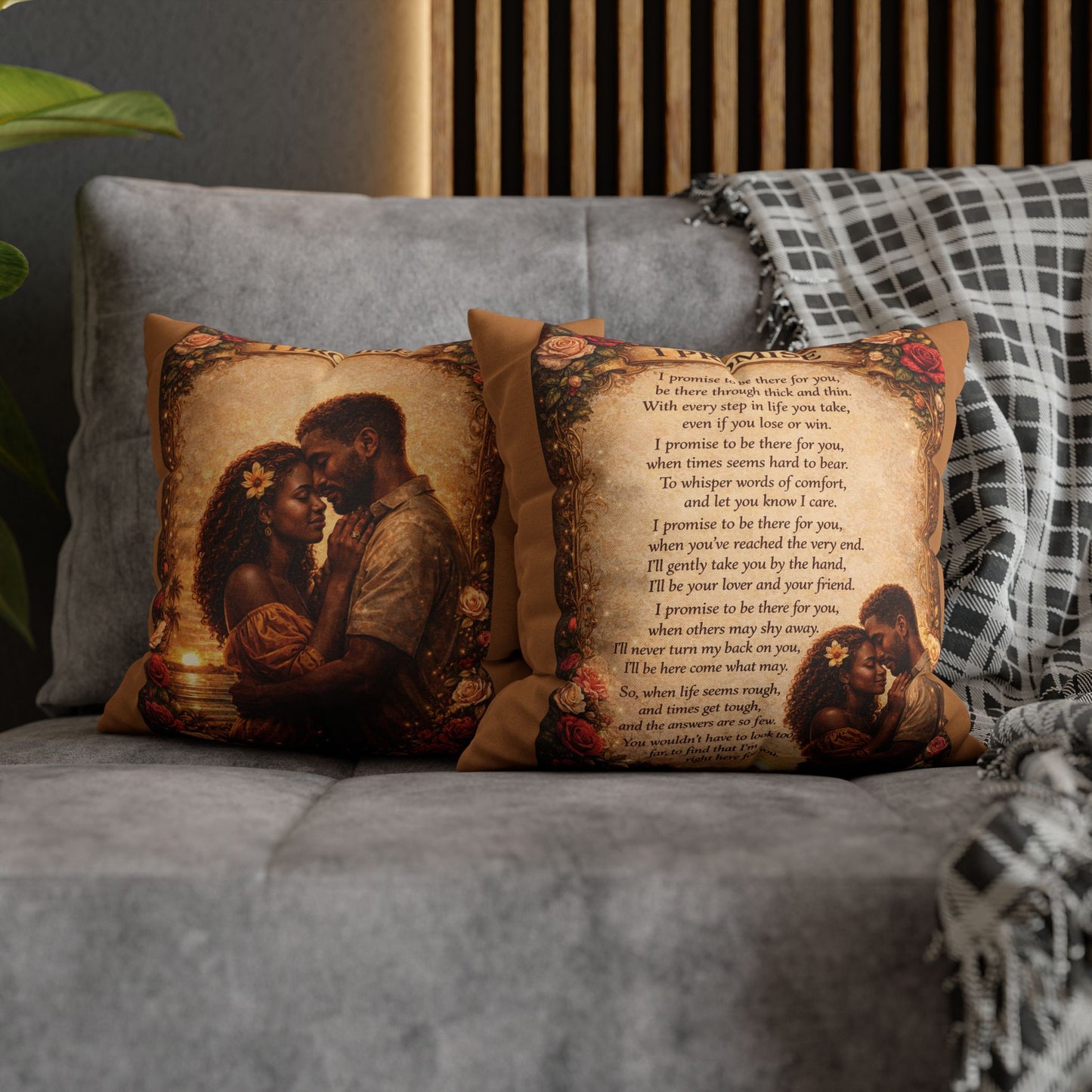 Spun Polyester Square Pillowcase - I Promise (Light Brown)
