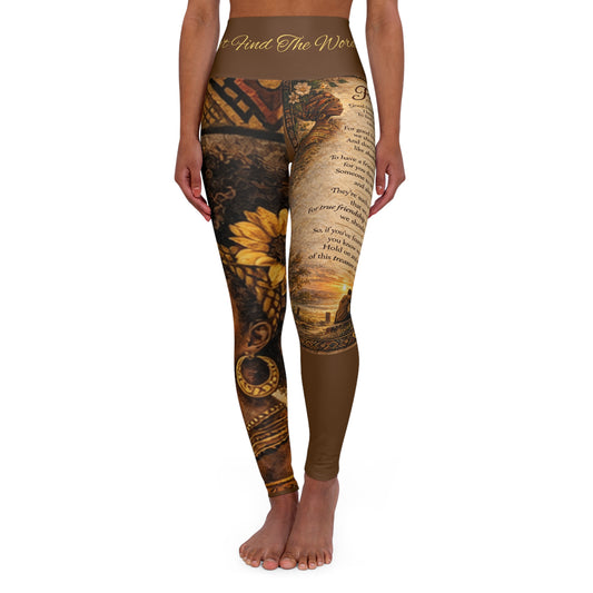 High Waisted Women Yoga Leggings -Friends (Brown)