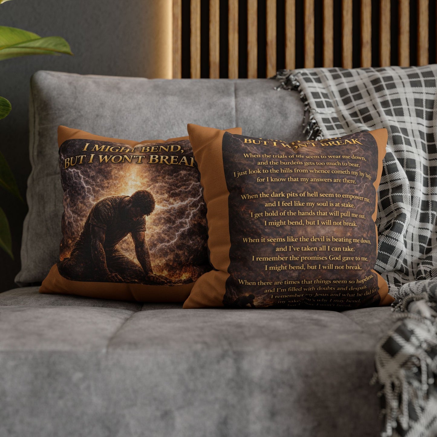 Spun Polyester Square Pillowcase - I Might Bend, But I Won't Break (Light Brown)