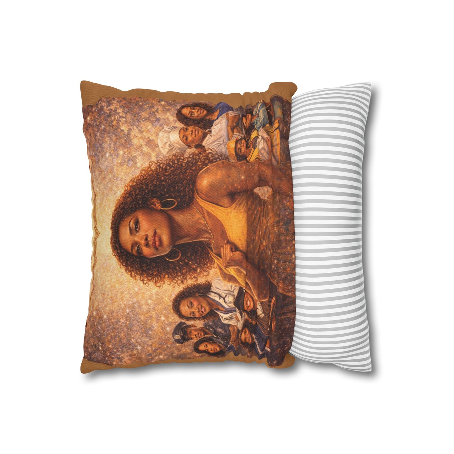 Spun Polyester Square Pillowcase - Black Woman (Light Brown)