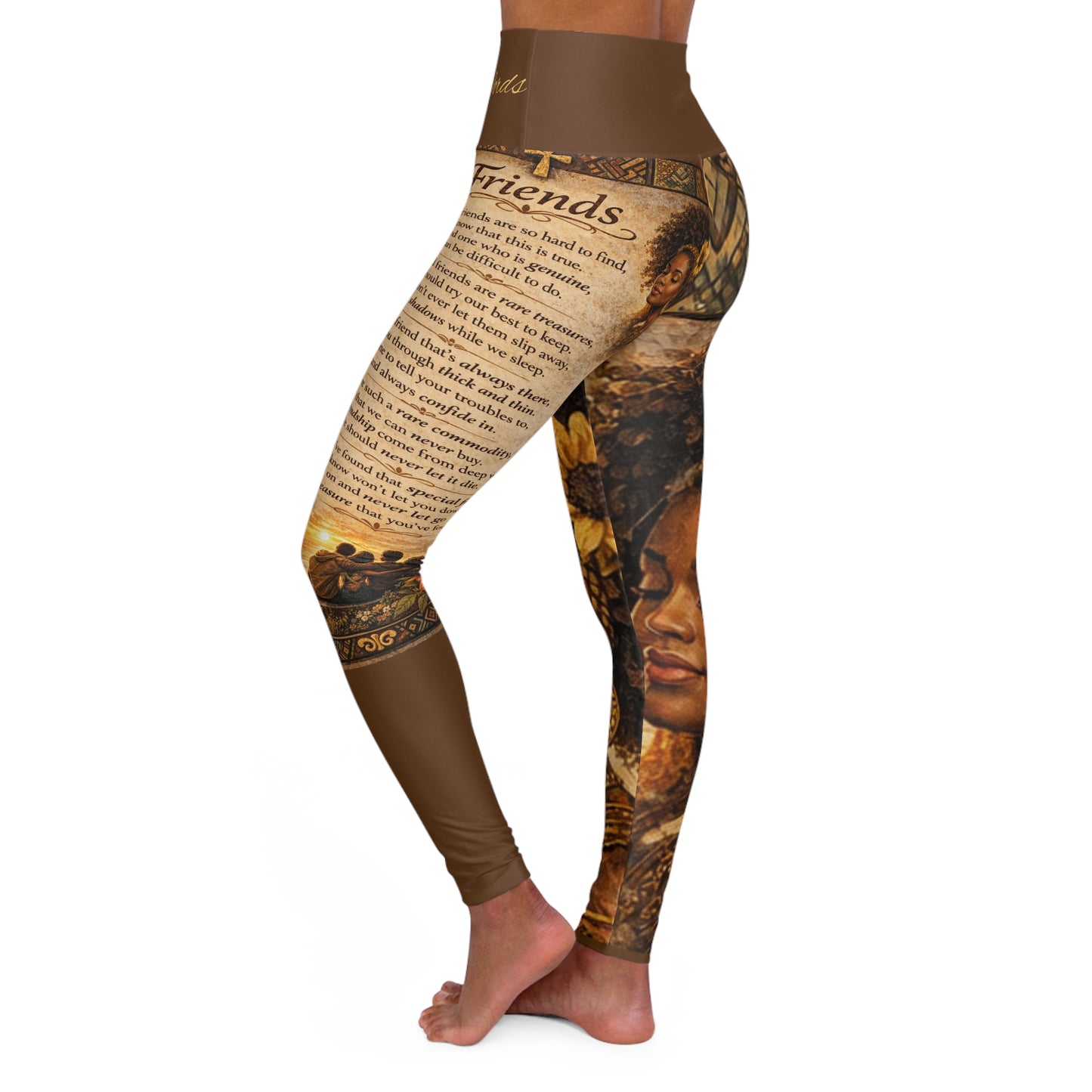 High Waisted Women Yoga Leggings -Friends (Brown)