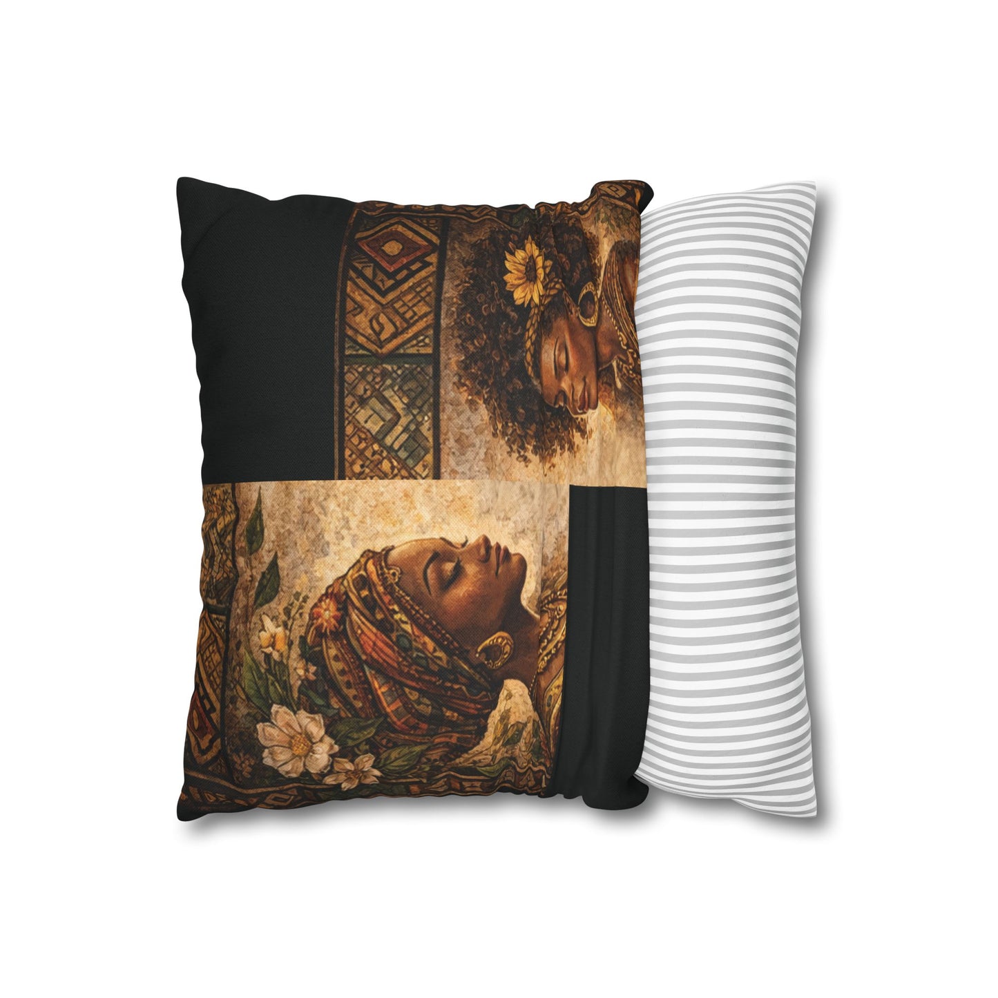 Spun Polyester Square Pillowcase - Friends (Black)