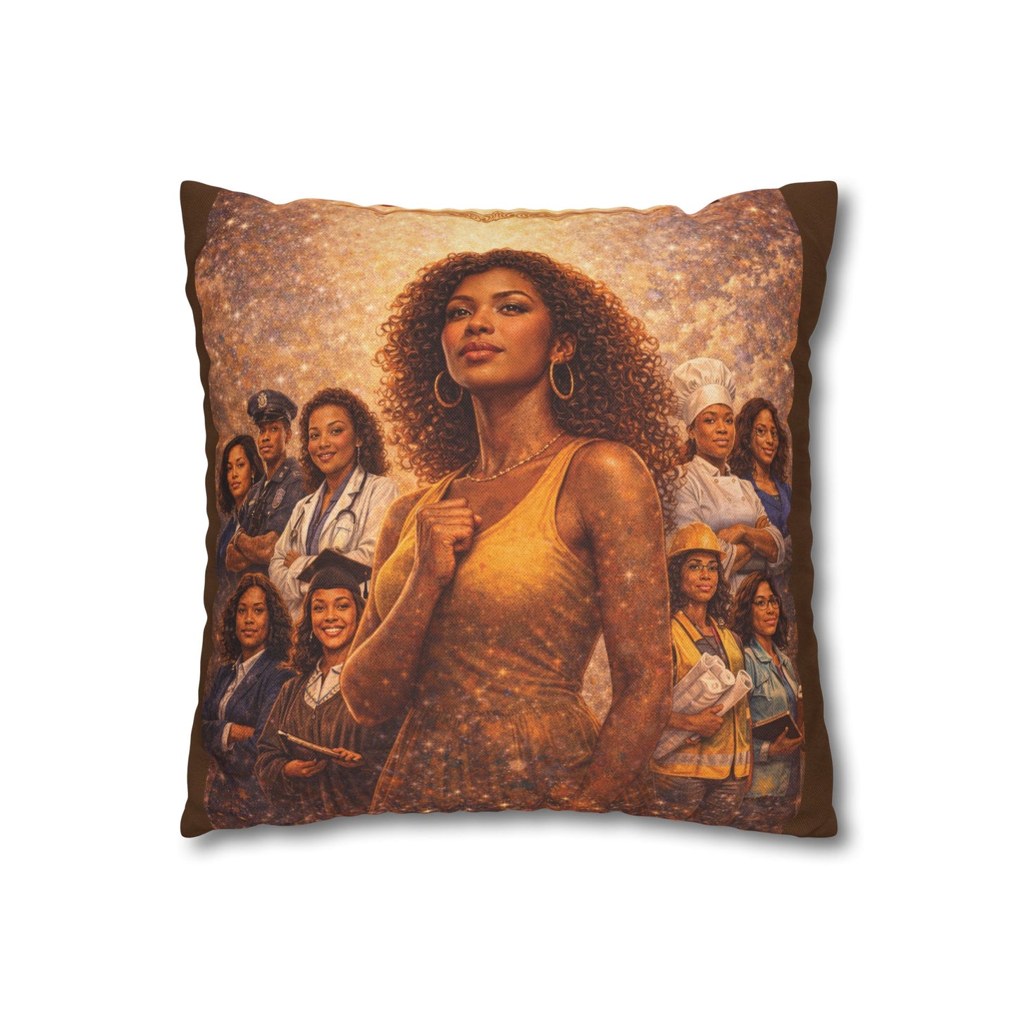 Spun Polyester Square Pillowcase - Black Woman (Brown)