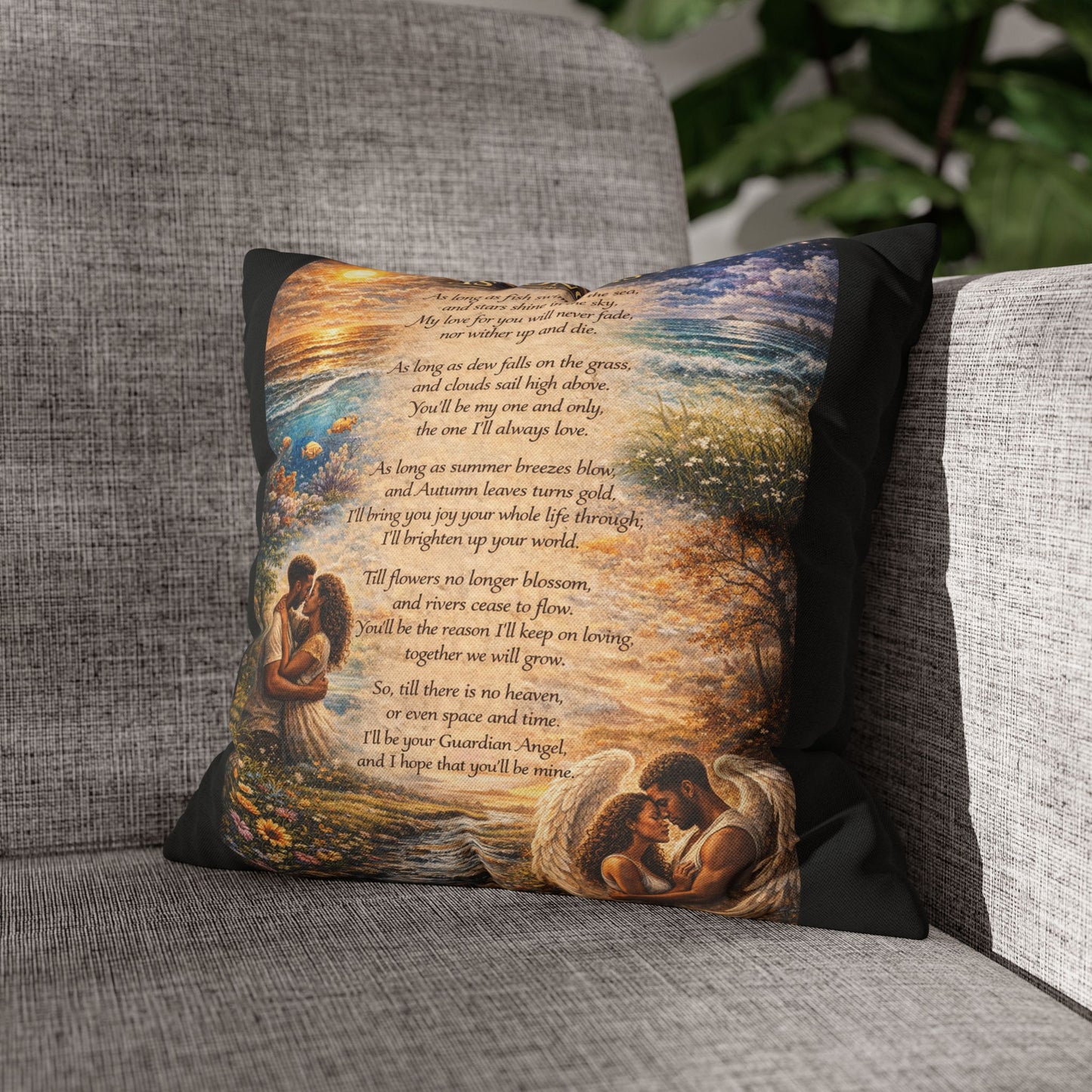 Spun Polyester Square Pillowcase - As Long As (Black)