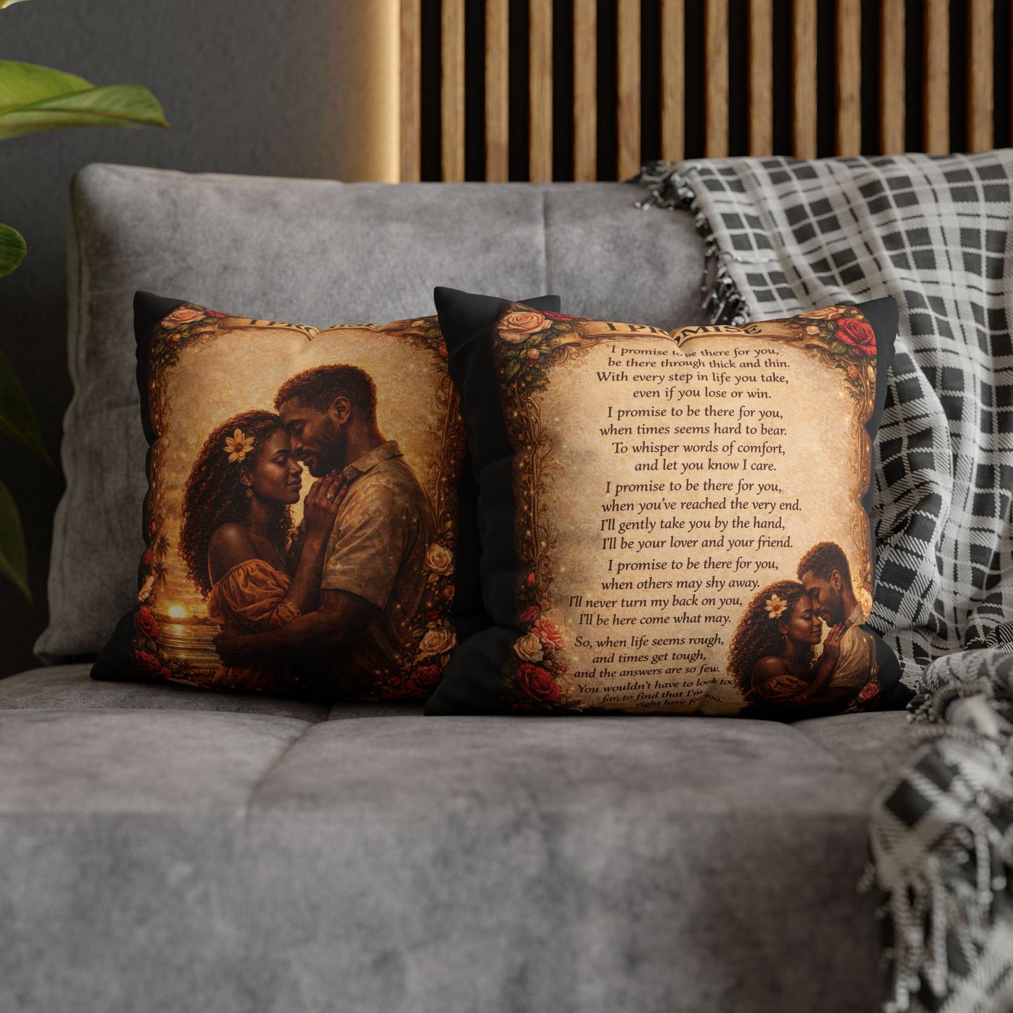 Spun Polyester Square Pillowcase - I Promise (Black)