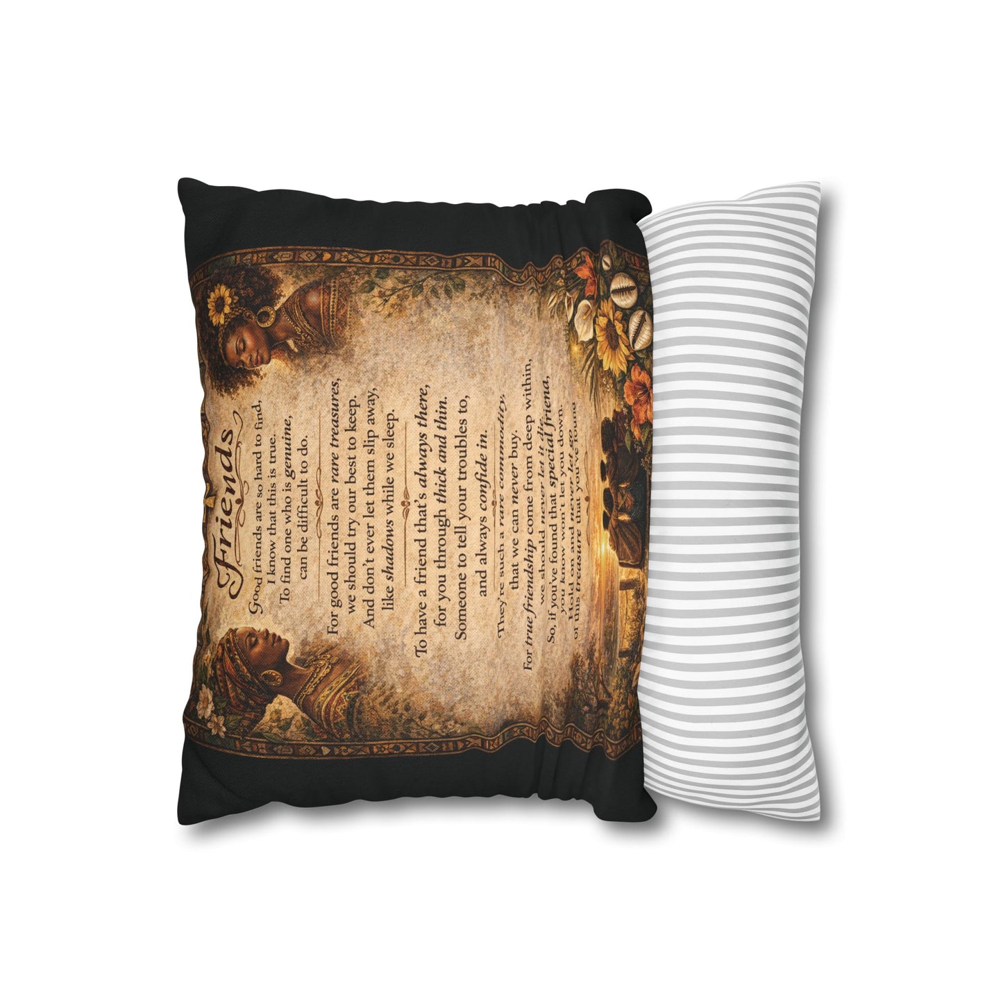 Spun Polyester Square Pillowcase - Friends (Black)
