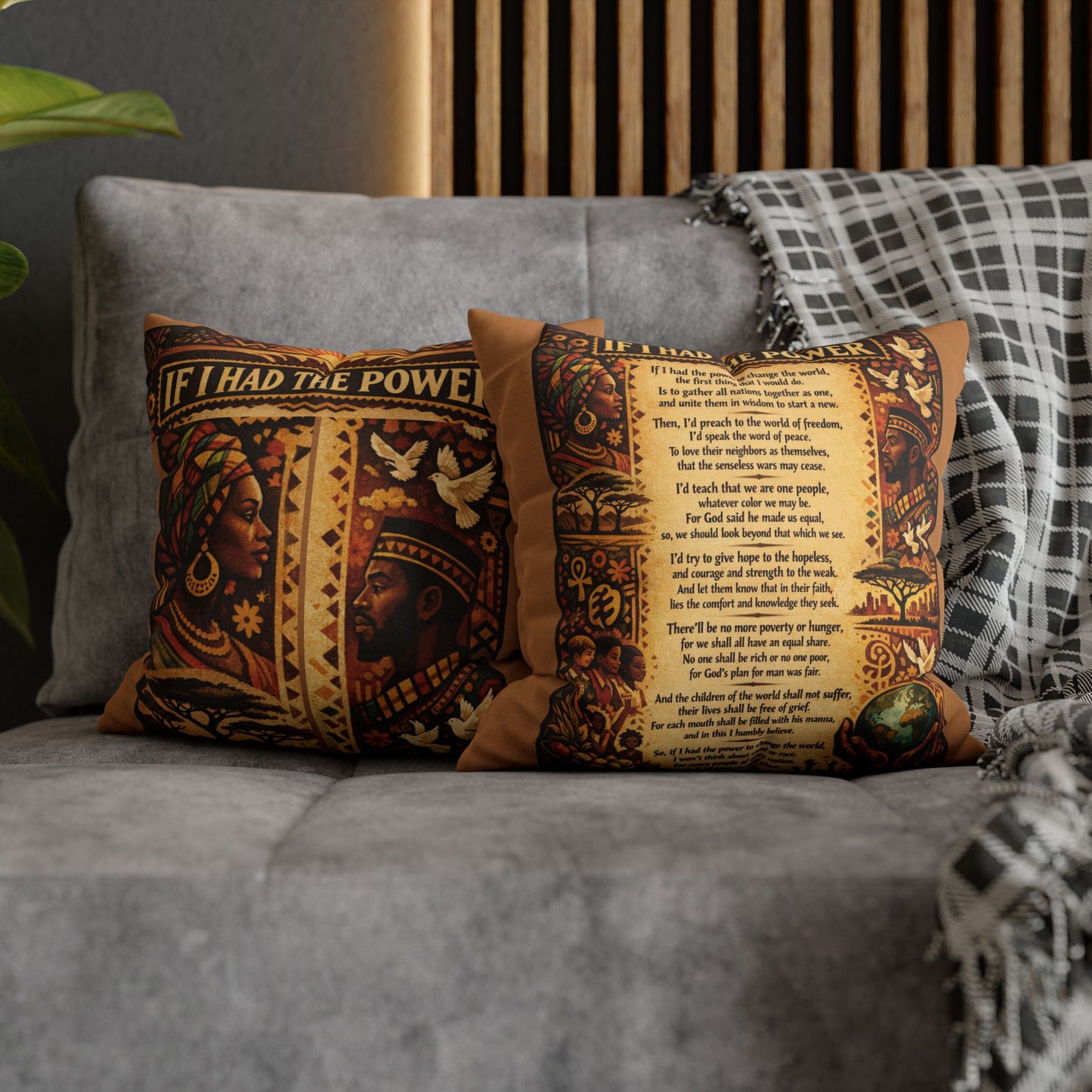 Spun Polyester Square Pillowcase - If I Had The Power (Light Brown)