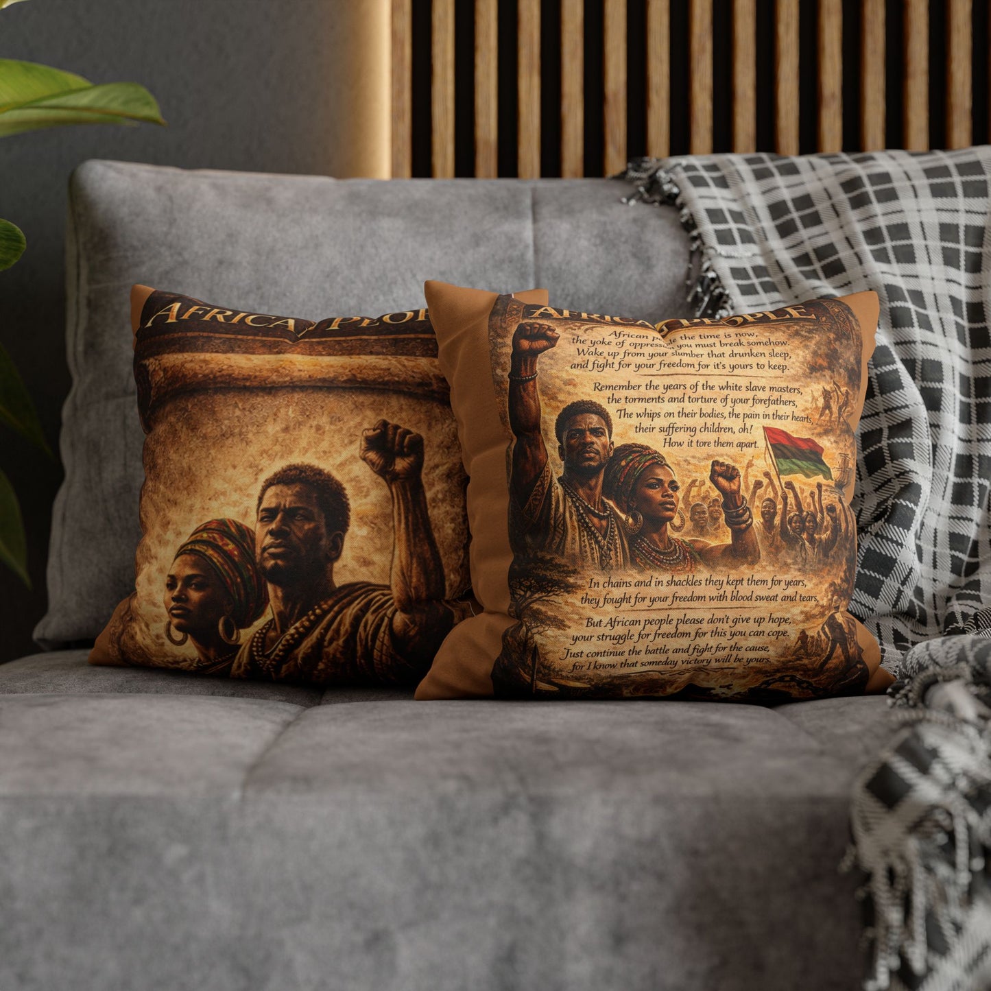 Spun Polyester Square Pillowcase - African People (Light Brown)