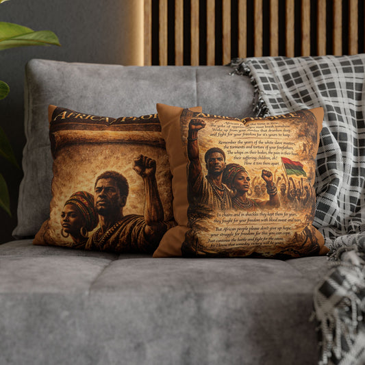 Spun Polyester Square Pillowcase - African People (Light Brown)