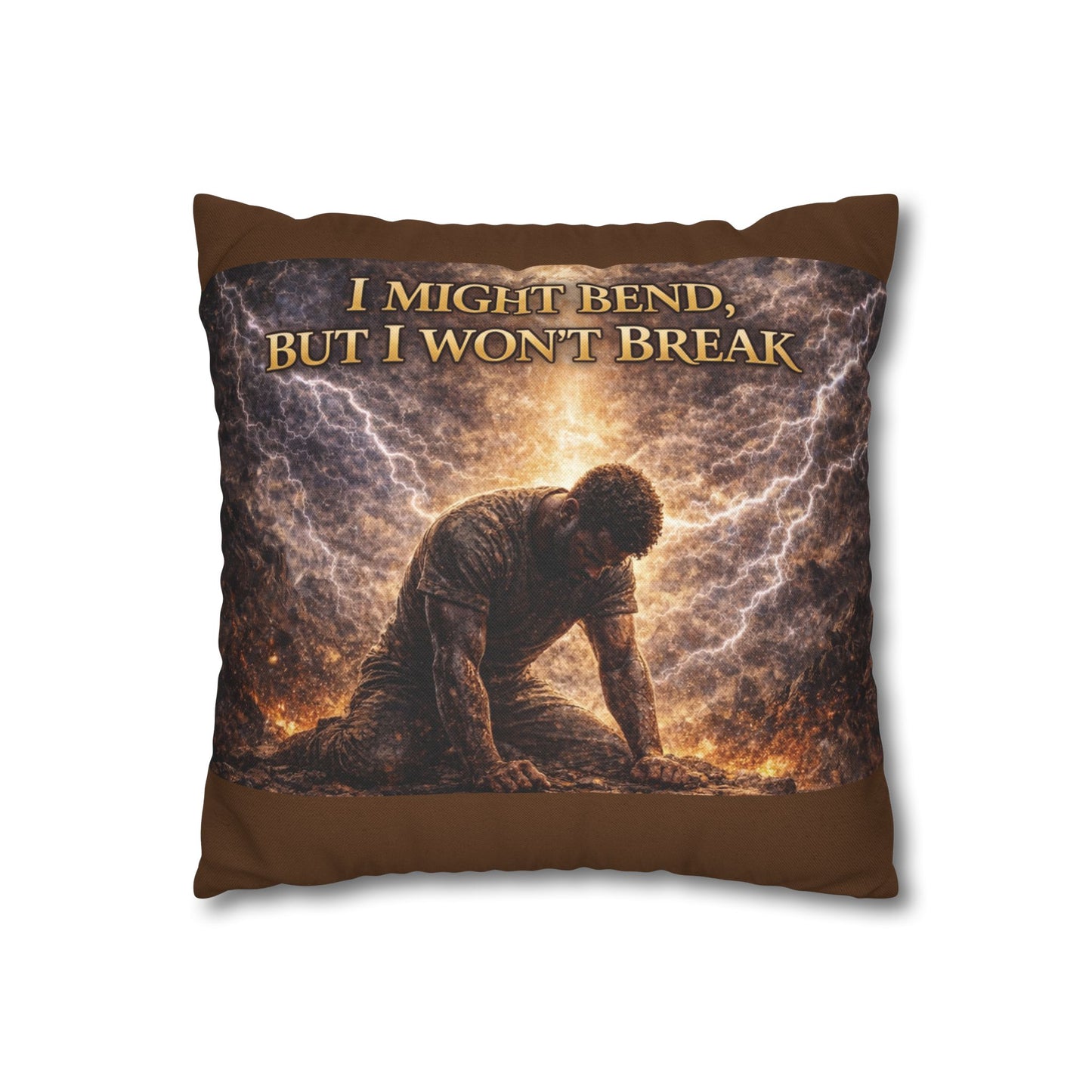 Spun Polyester Square Pillowcase - I Might Bend, But I Won't Break (Brown)