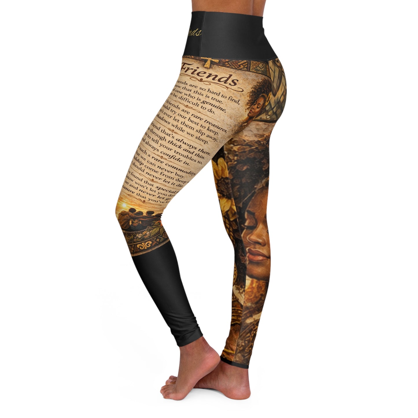 High Waisted Women Yoga Leggings -Friends (Black)